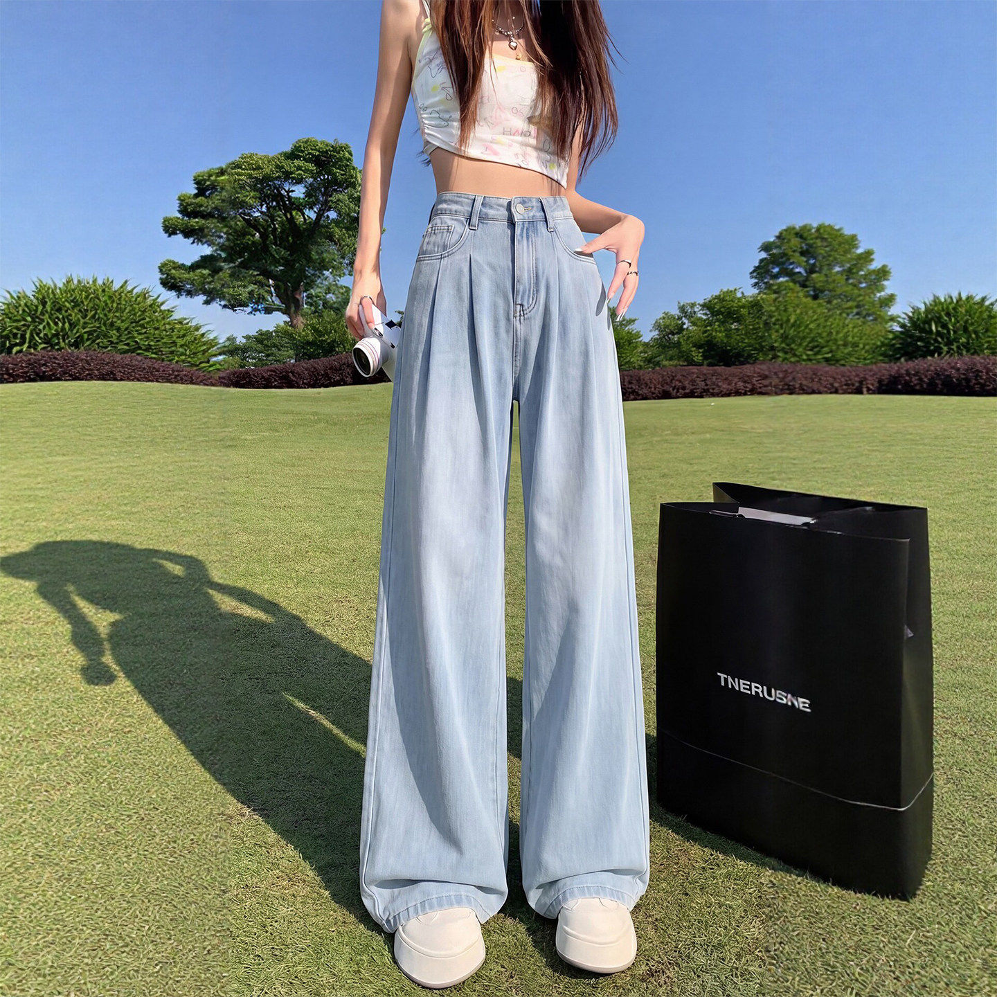 天丝牛仔阔腿裤女夏季薄款2026新款垂感宽松小个子冰丝窄版直筒裤