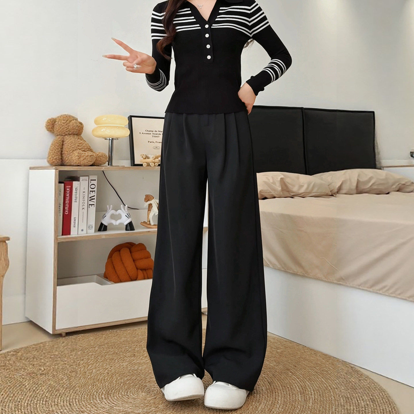 黑色西装裤女2026新款春秋高级感垂感直筒小个子休闲窄版阔腿裤子