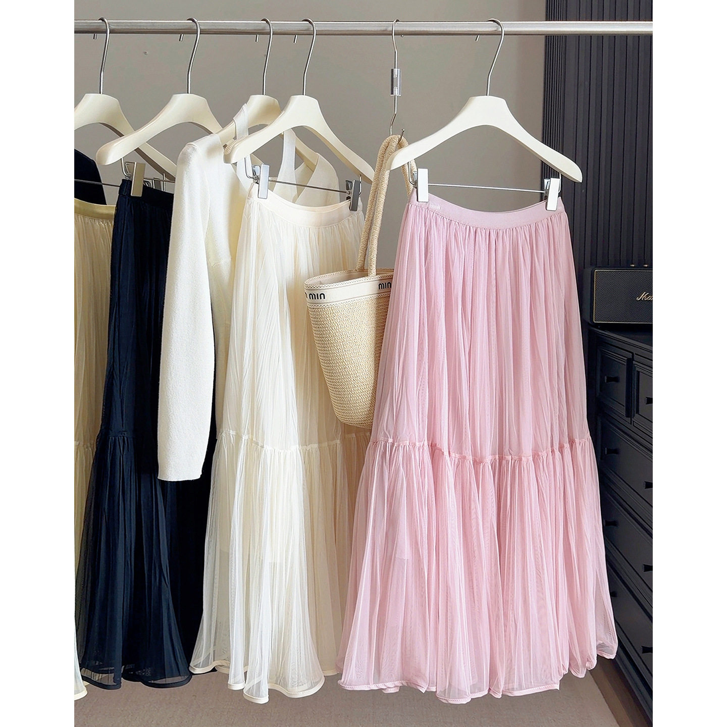 纯色褶皱重工网纱半身裙女2026春夏季新款拼接松紧腰大裙摆纱裙女,女装/女士精品,半身裙,淘宝优惠券,粉丝福利购,淘宝优惠卷