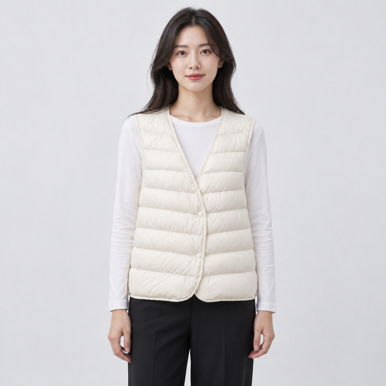 平湖驰新90鹅绒羽绒服女轻薄马甲横条新款秋冬简约内搭羽绒内胆