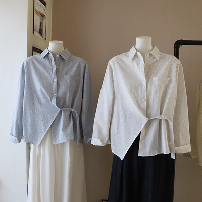 [比正]2026春季新款韩系高级感气质条纹显瘦百搭长袖衬衫女5990