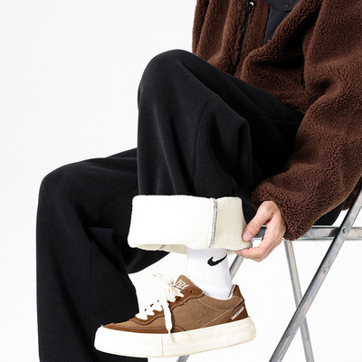 保暖裤子男款冬季加绒加厚直筒裤男士羊羔绒男裤2025新款运动卫裤