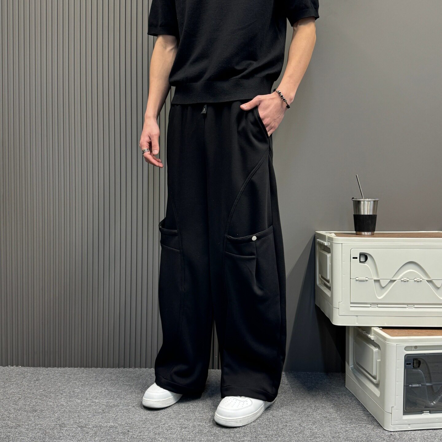 美式街头简约直筒大口袋解构设计运动卫裤宽松慵懒感日常休闲裤男