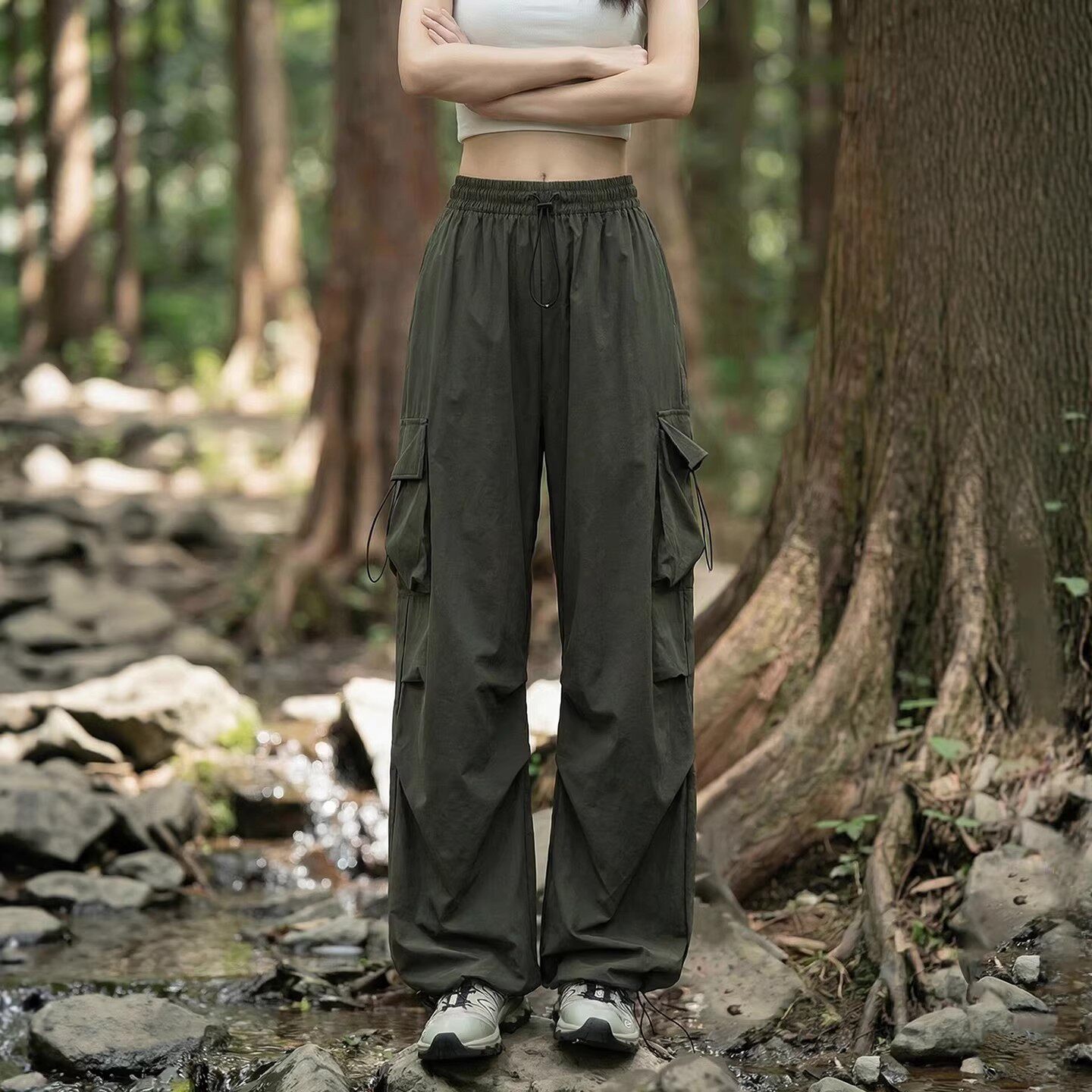 美式速干工装裤女款2026新款夏季小个子高腰休闲登山运动阔腿裤子