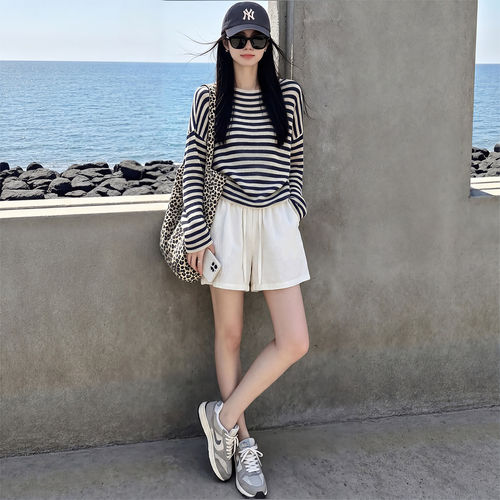 白色亚麻短裤女夏薄款2026新款松紧高腰小个子外穿棉麻冰丝五分裤