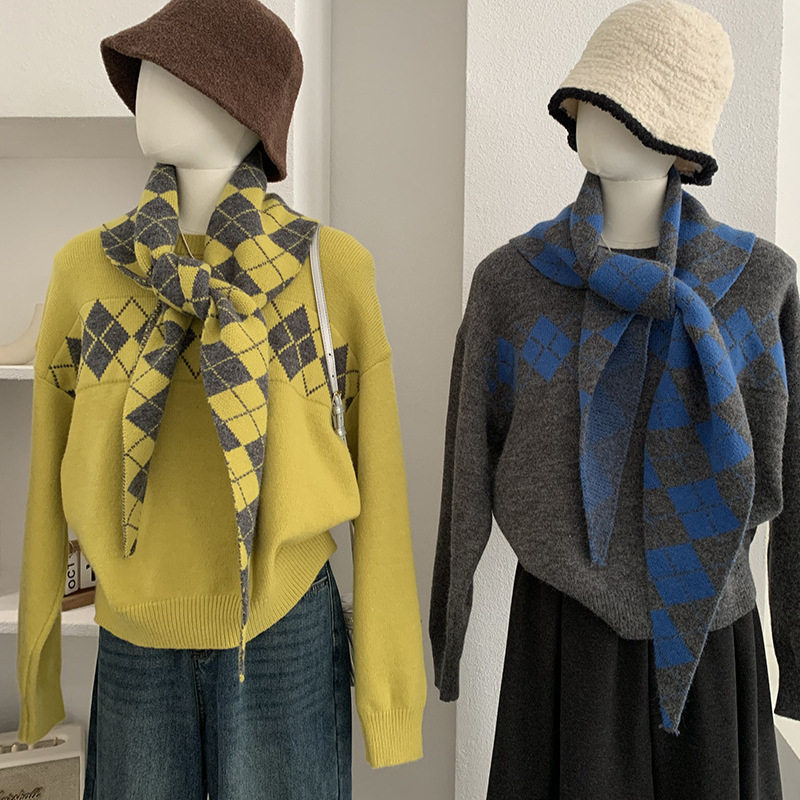 欧玛莱 2025冬装新款日系复古菱格披肩针织套装女慵懒风上衣 6014