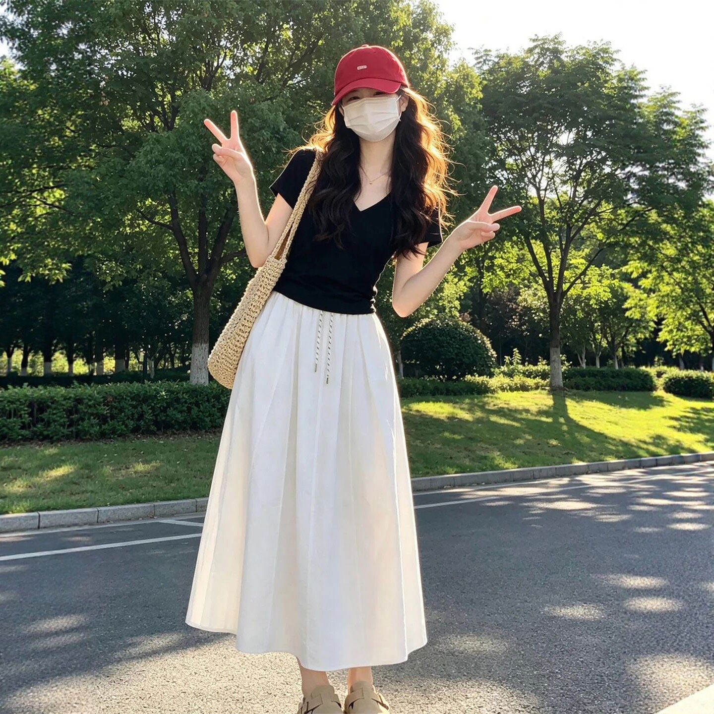 白色半身裙女2026新款夏季大码胖mm显瘦a字南瓜裙长裙冰丝工装裙