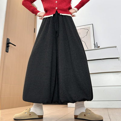 糯米花苞灯笼裤女2025新款秋季高腰显瘦黑色裙裤休闲宽松阔腿