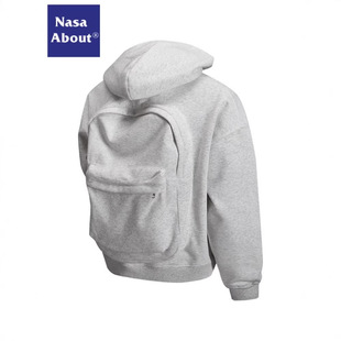 NASA ABOUT时尚潮牌落肩拉链连帽卫衣男款秋季宽松短款开衫外套