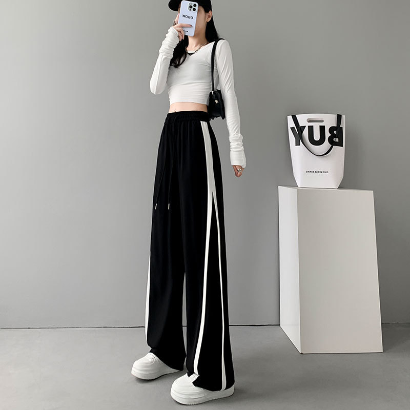 阔腿裤女裤子2026新款春秋季休闲直筒运动设计感宽松拖地黑色裤子