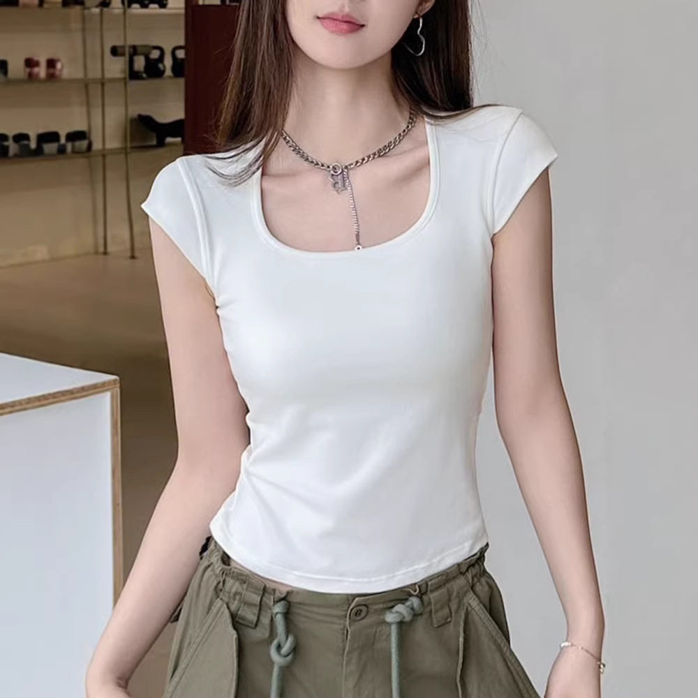 小飞袖U领背心女夏季外穿2026新款T恤带胸垫遮副乳防走光坎肩上衣