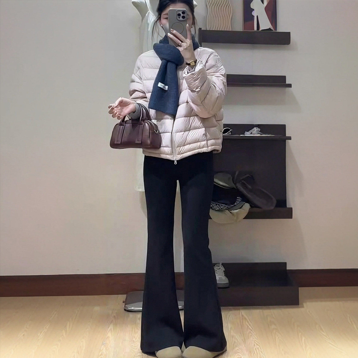 黑色微喇叭裤女裤子秋冬季加绒大码胖mm高腰显瘦小个子垂感西装裤