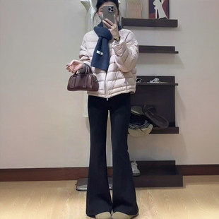 黑色微喇叭裤女裤子秋冬季加绒大码胖mm高腰显瘦小个子垂感西装裤