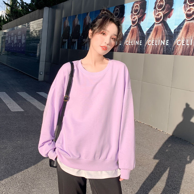 紫色卫衣女2026新款秋季甜妹穿搭宽松圆领套头无帽春秋长袖打底衫