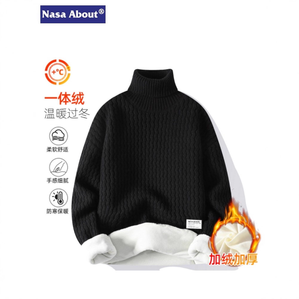 NASA加绒高领毛衣男士秋冬季2025新款加厚保暖男生内搭打底针织衫