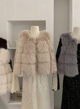 欧玛莱 仿狐狸毛皮草马甲女冬季新款百搭拼接PU皮背心外套潮 5671