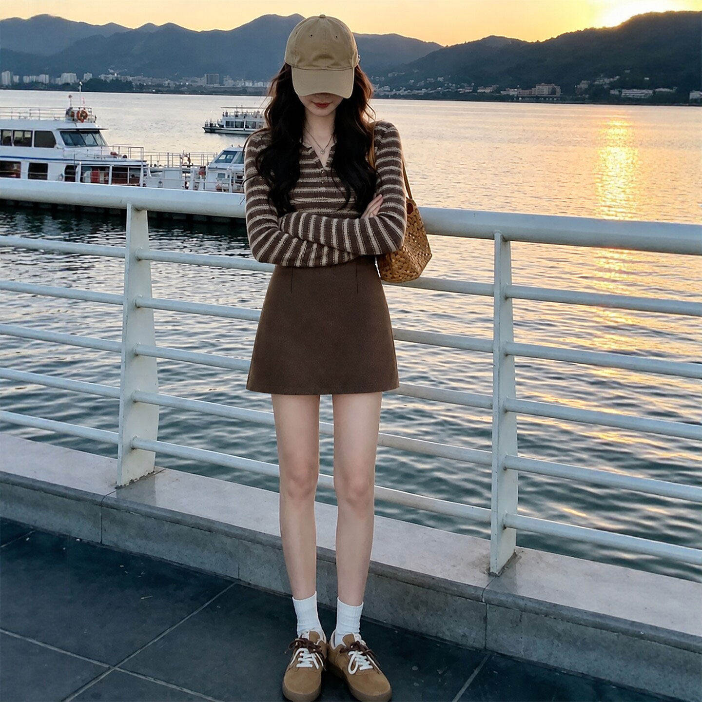 美拉德棕咖色毛呢短裙女秋冬季小个子高腰显瘦羊毛a字西装包臀裙