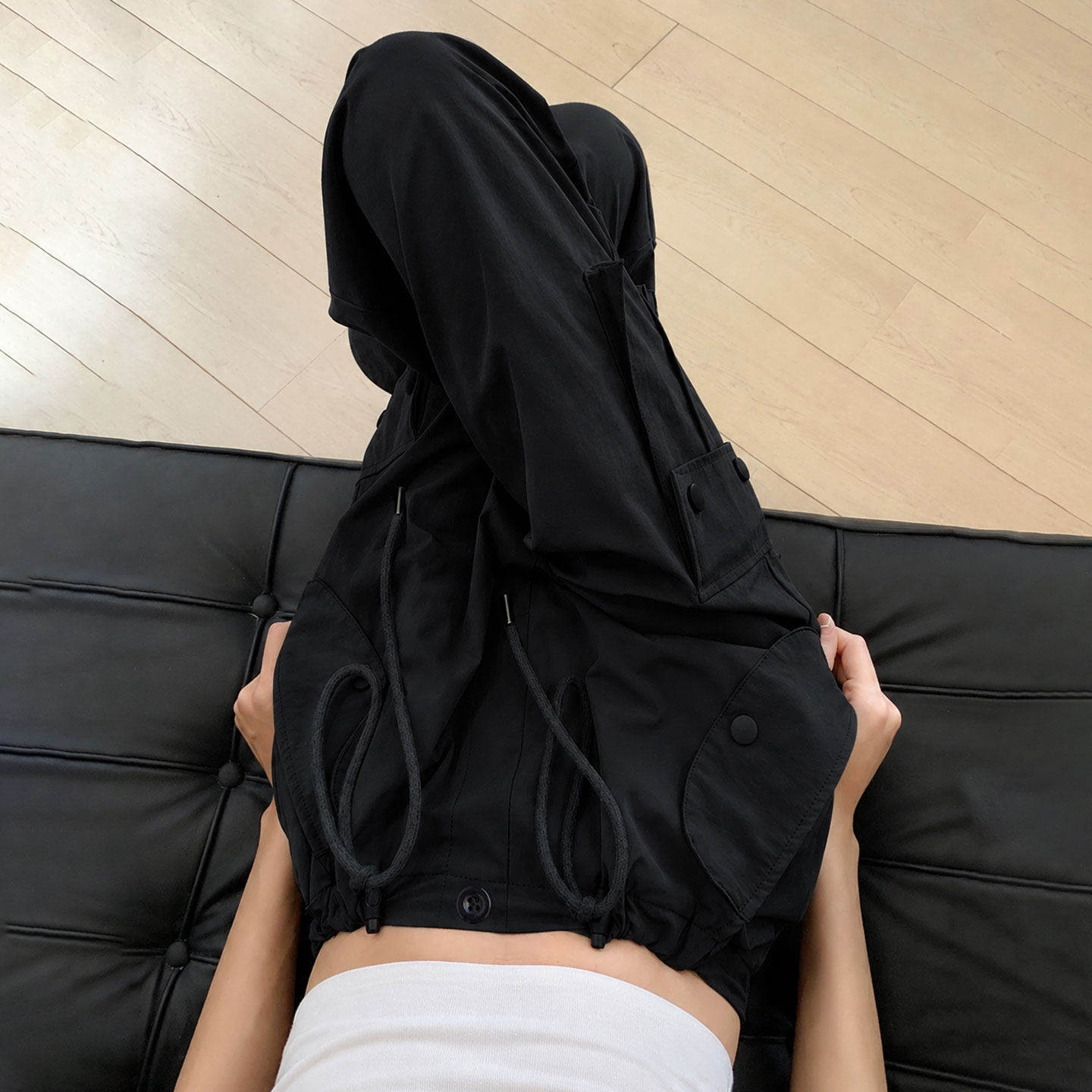 黑色速干运动裤女夏季薄款2026新款冰丝美式宽松大码休闲工装裤子