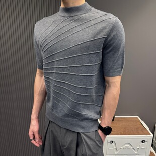 2026年夏季上新放射线雕塑条纹透气老钱风针织衫毛织短袖男女同款