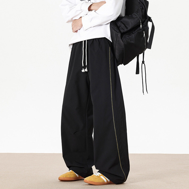 重磅条纹黑色运动卫裤男2026新款宽松垂感百搭阔腿休闲长裤子