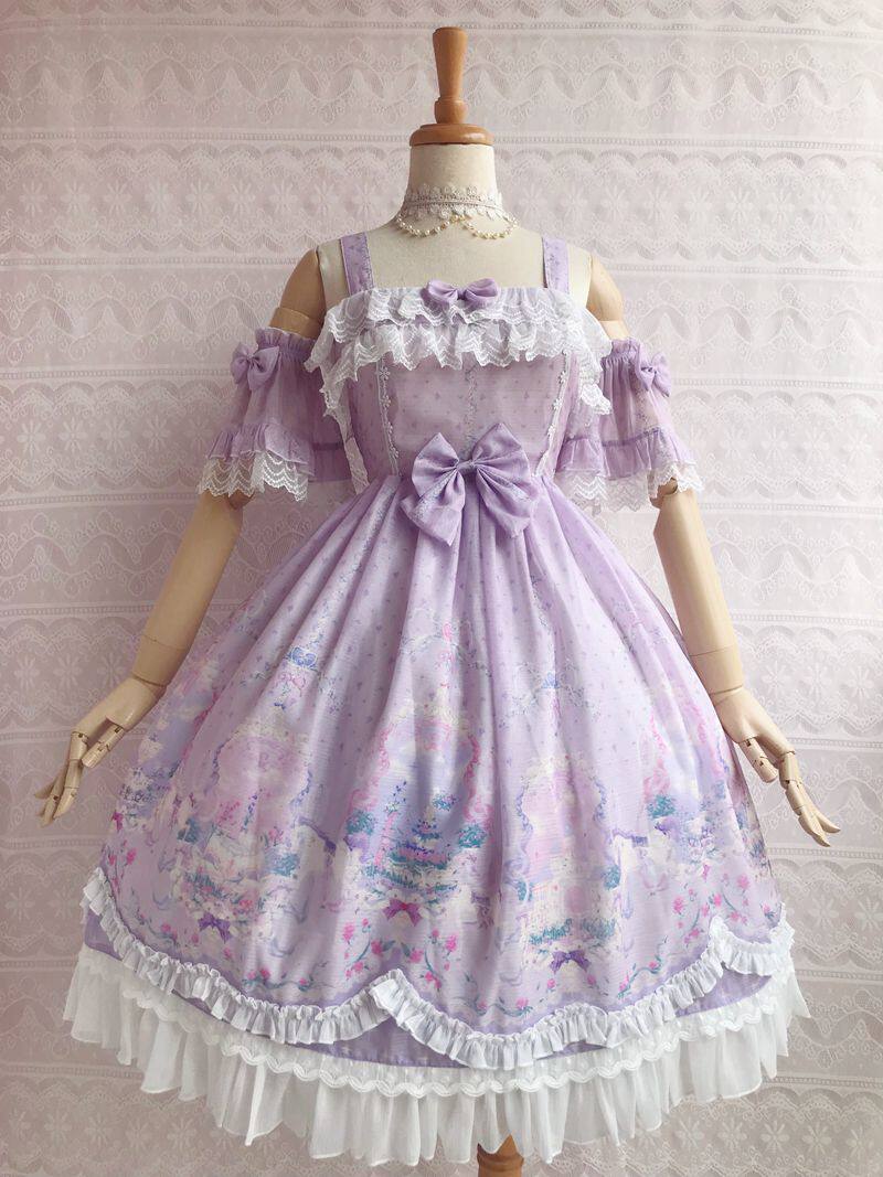 thumbnail for Summer new LOLITA Ilia original print * unicorn secret garden * chiffon dress JSK
