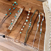 天然石咖色网纱编发发带发饰波西米亚民族风连衣裙腰链腰带配饰女