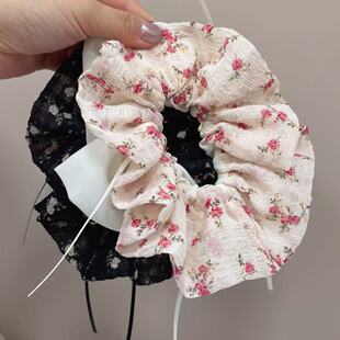 BM风法式温柔碎花纱布大肠发圈女波点扎头发绳日常头绳甜美发饰新