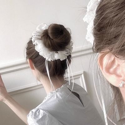 芭蕾粉蓝丝带蝴蝶结波点蕾丝大肠发圈甜美小仙女新款发绳头圈