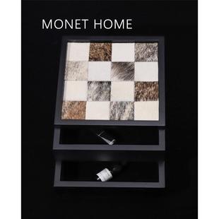 轻奢棋盘格马毛首饰盒卧室桌面带盖首饰收纳盒轻奢实玄关收纳盒