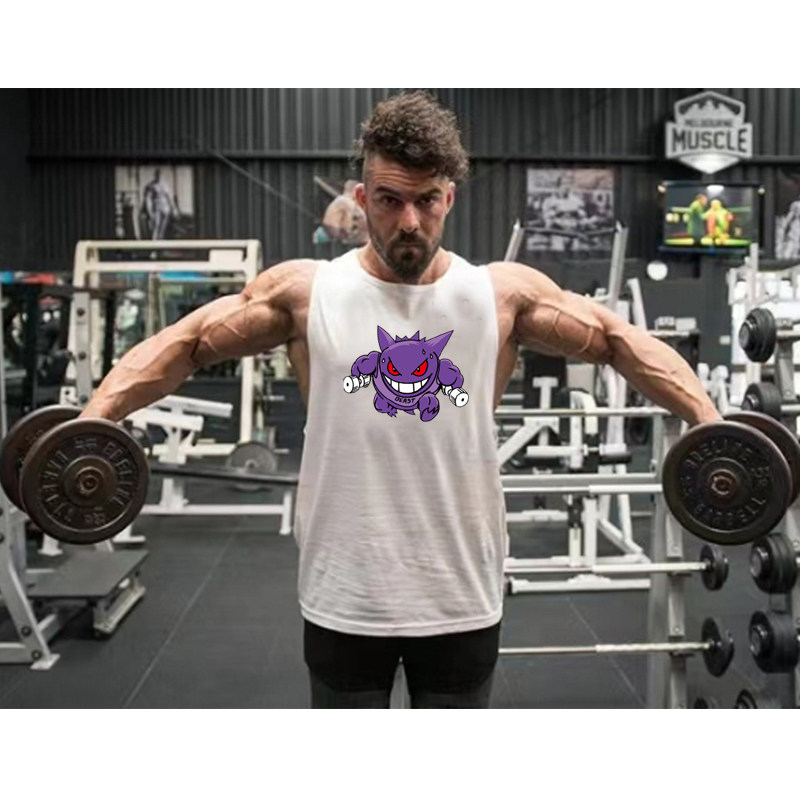 SUMMER FITNESS RUNNING SLEEVELESS ROUND BODYBUILDING RACER SPORTS HURDLE MENS COTTON LOOSE SWEAT VEST SHOULDERS