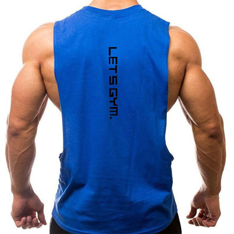 SUMMER SLEEVELESS BASKETBALL FITNESS VEST TIGHT FITNESS BODYBUILDING VEST I-SHAPED SPORTS SWEAT MENS SUMMER LOOSE OVERSIZED COTTON