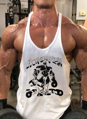 男士夏季宽松背心细带运动健美健身T恤工字棉白色坎肩型宽松男