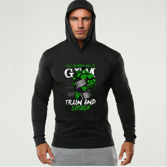 跨境欧美男装健身服秋冬款棉欧码插肩字母印花连帽长袖卫衣新款