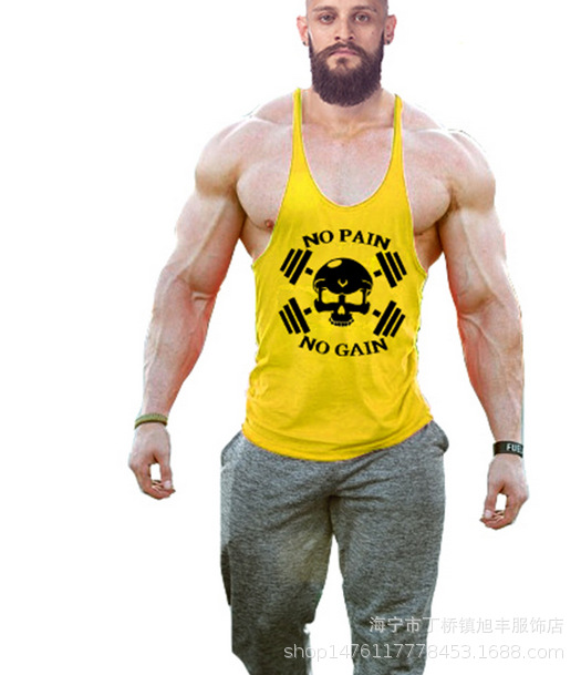 欧美宽松款健身背心男健美工字细带训练工字背心运动背男无袖坎肩