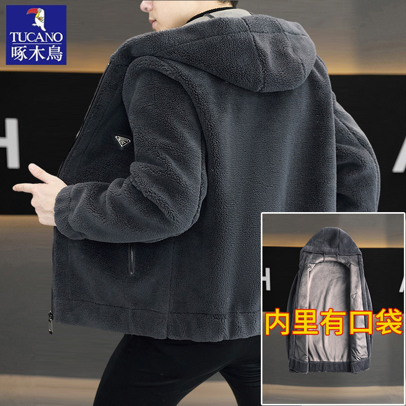 啄木鸟秋冬季羊羔绒外套男士新款双面加绒加厚抓绒衣毛呢男款外套,男装,皮草,淘宝优惠券,粉丝福利购,淘宝优惠卷
