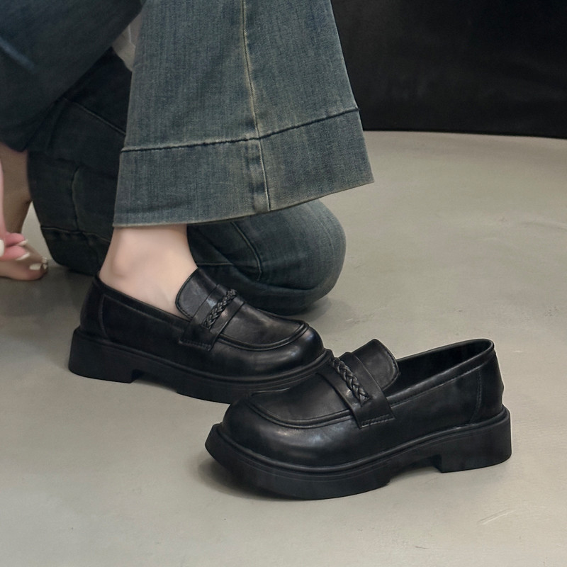 厚底小皮鞋女2026年春季新款增高乐福鞋通勤工作鞋jk鞋子中跟单鞋