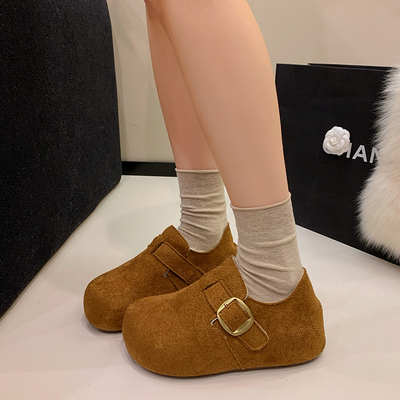 全包勃肯鞋女秋冬加绒加棉2025年新款厚底一脚蹬懒人豆豆勃肯棉鞋