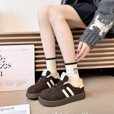 厚底德训鞋女加绒保暖大棉鞋2025新款冬季雪地棉休闲运动女鞋板鞋