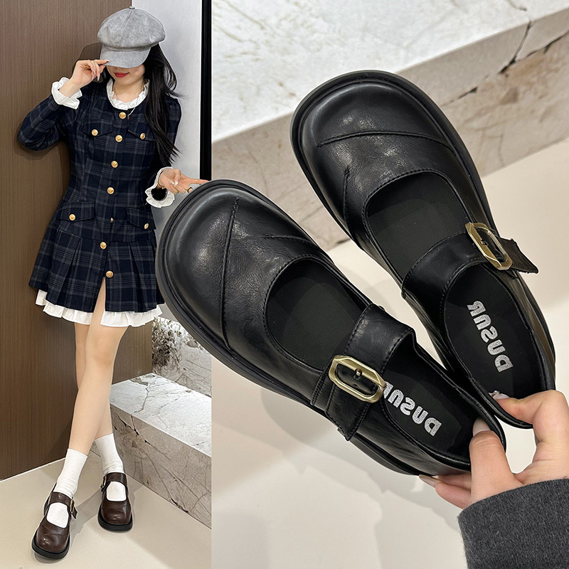 厚底小皮鞋女秋冬2025年新款增高乐福鞋通勤工作鞋jk鞋子中跟单鞋