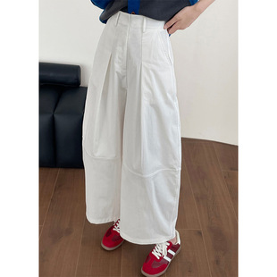 子 立体压线宽松奶奶老爹九分裤 高级白色灯笼阔腿休闲裤 女早春新款