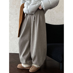 气质百搭精致磨毛保暖慵懒感休闲裤 新款 女冬季 复古羊毛束脚灯笼裤