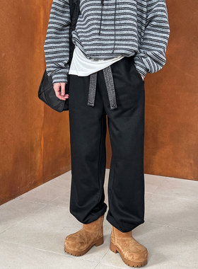 美式加绒加厚抽绳卫裤女2025秋冬新款宽松休闲裤黄色束脚运动裤潮