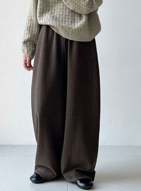 韩系肌理感加绒阔腿裤女冬季新款高腰显瘦百搭休闲宽松直筒长裤子