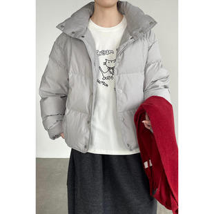 立领单排扣拼接面包服外套 新款 韩系90%白鸭绒羽绒服女款 2025冬季