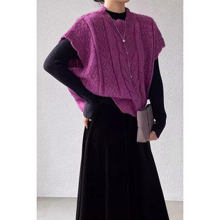 斗篷上衣 花边百搭马夹坎肩无袖 韩系叠穿针织马甲背心女秋冬季 新款