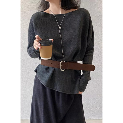 韩系不规则一字肩针织衫上衣女