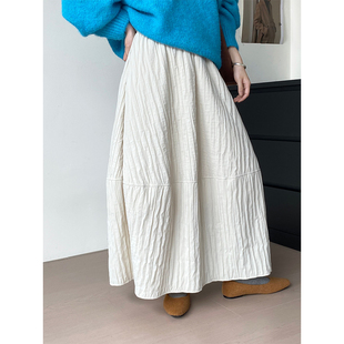 复古绗线花苞半身裙女2025秋冬新款 气质百搭显瘦棉感a字裙灯笼裙