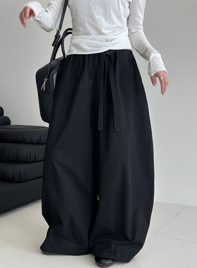 韩系休闲弯刀阔腿裤女秋季新款气质百搭高腰显瘦宽松直筒灯笼裤子