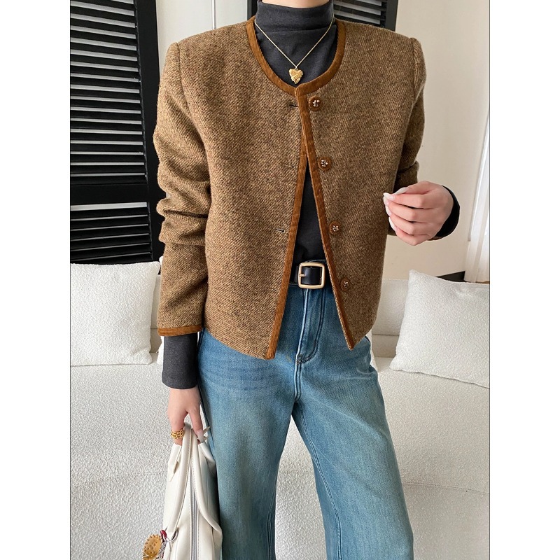 秋冬新款法式撞色包边短款外套女