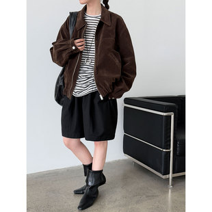 百搭精致显瘦气质垂感外套 美式 复古麂皮休闲翻领夹克女秋季 新款
